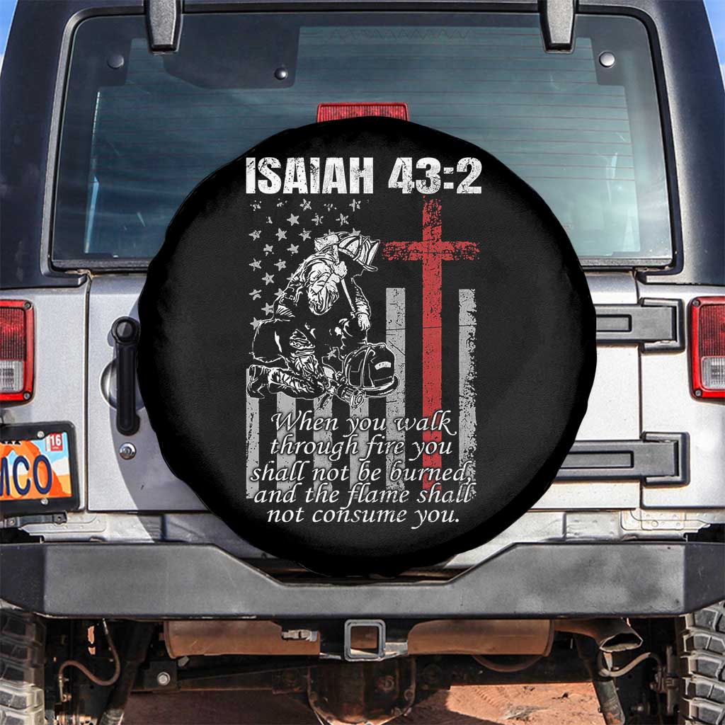 Isaiah 43 2 Firefighter Spare Tire Cover Fireman Prayer Cross Bible Verse American Flag - Wonder Print Shop