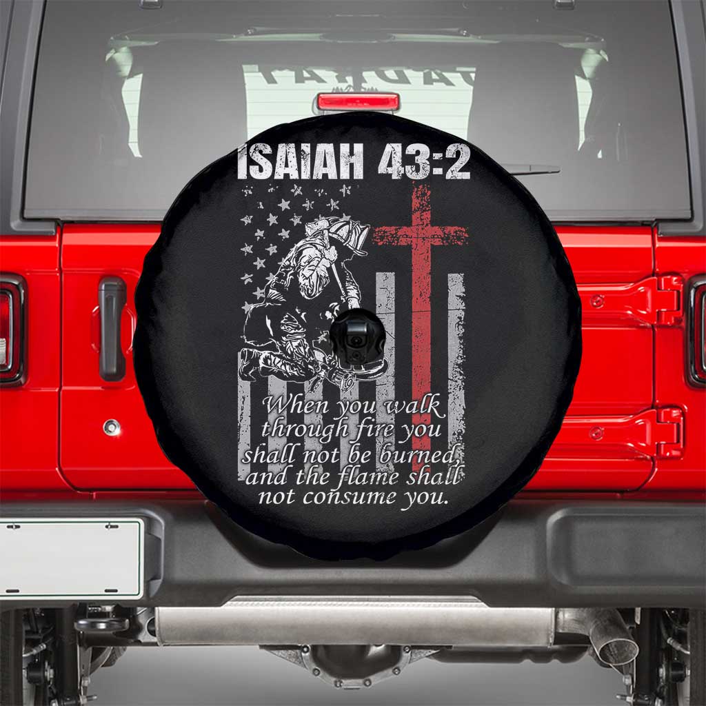 Isaiah 43 2 Firefighter Spare Tire Cover Fireman Prayer Cross Bible Verse American Flag - Wonder Print Shop