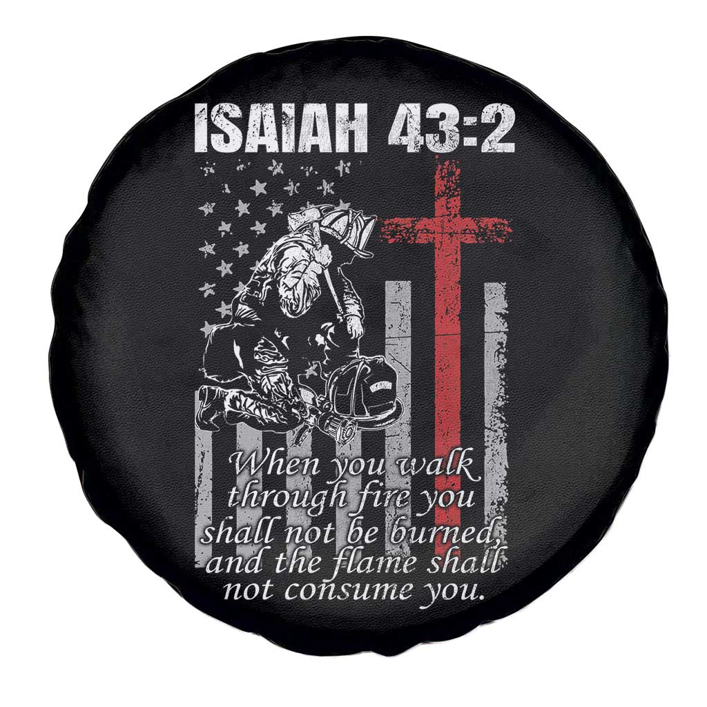 Isaiah 43 2 Firefighter Spare Tire Cover Fireman Prayer Cross Bible Verse American Flag - Wonder Print Shop