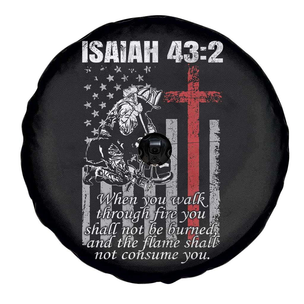 Isaiah 43 2 Firefighter Spare Tire Cover Fireman Prayer Cross Bible Verse American Flag - Wonder Print Shop