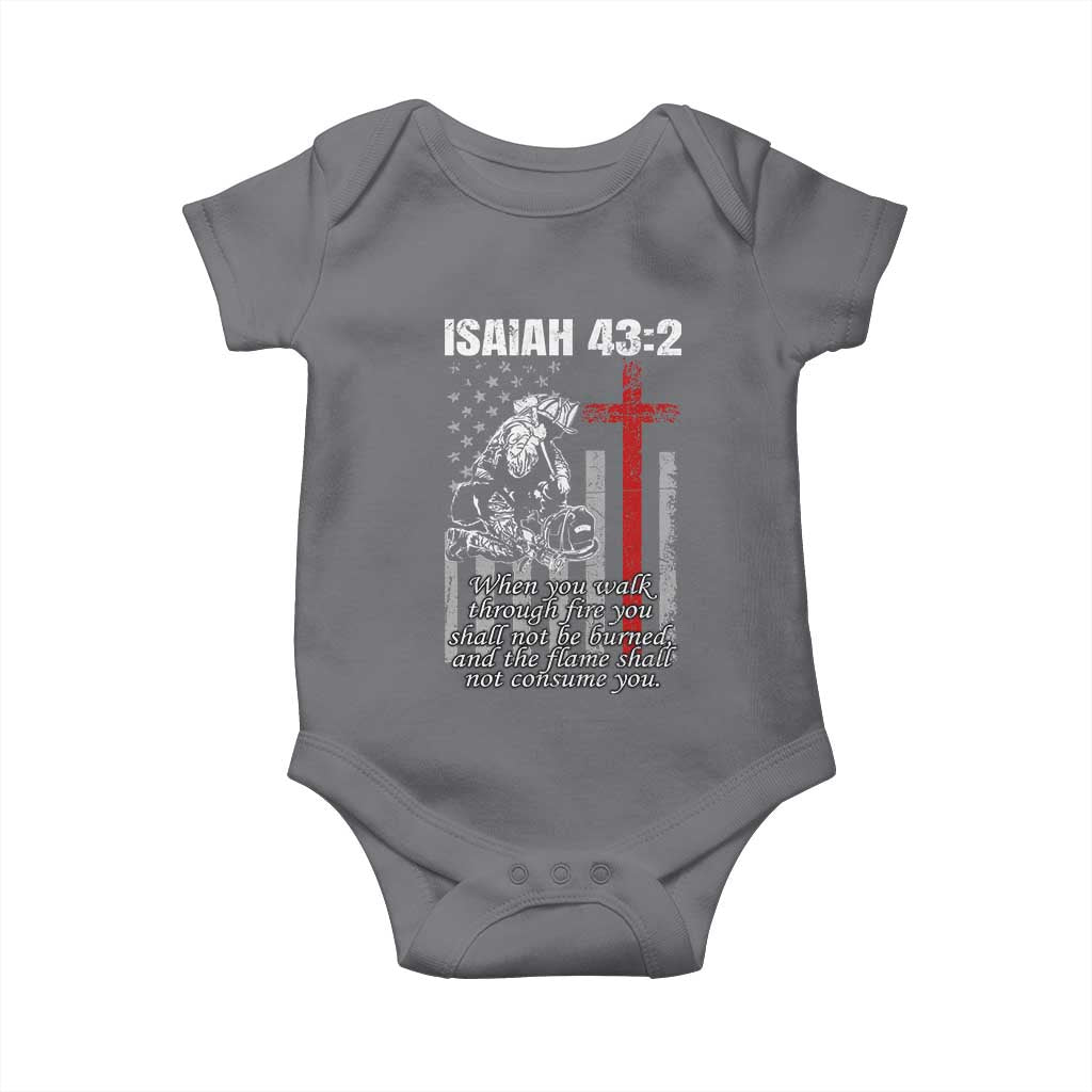 Isaiah 43 2 Firefighter Baby Onesie Fireman Prayer Cross Bible Verse American Flag - Wonder Print Shop