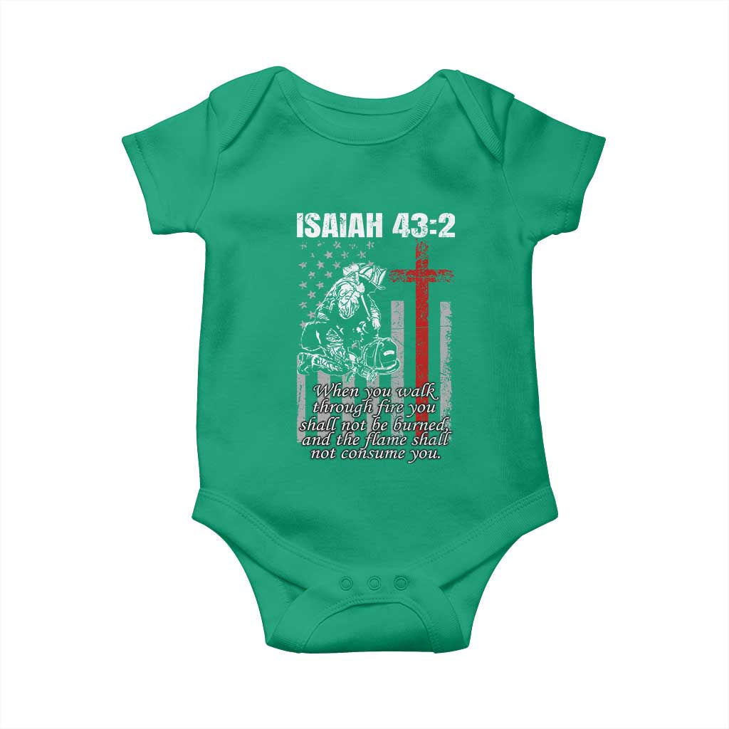 Isaiah 43 2 Firefighter Baby Onesie Fireman Prayer Cross Bible Verse American Flag - Wonder Print Shop