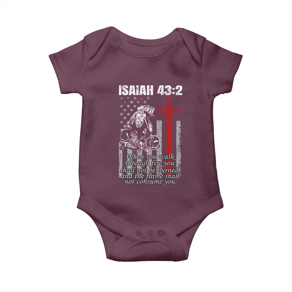 Isaiah 43 2 Firefighter Baby Onesie Fireman Prayer Cross Bible Verse American Flag - Wonder Print Shop