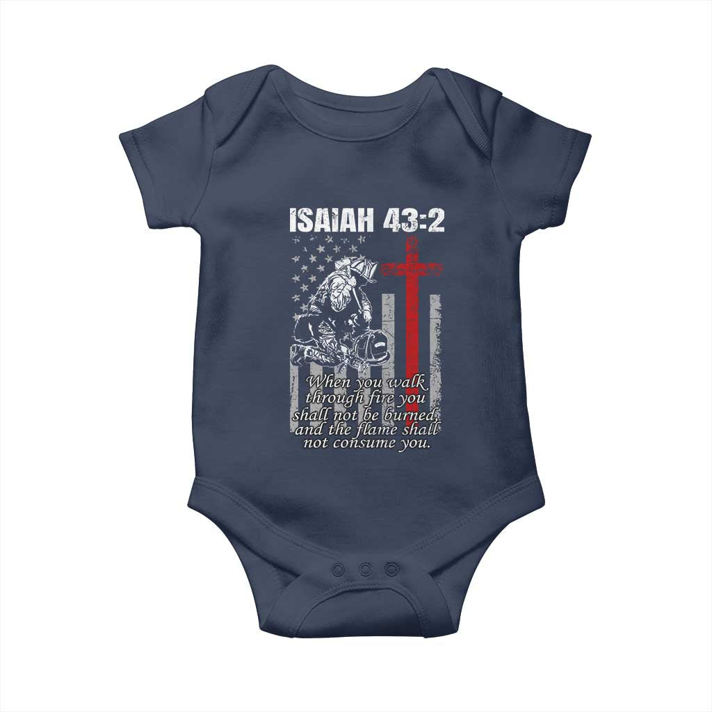 Isaiah 43 2 Firefighter Baby Onesie Fireman Prayer Cross Bible Verse American Flag - Wonder Print Shop