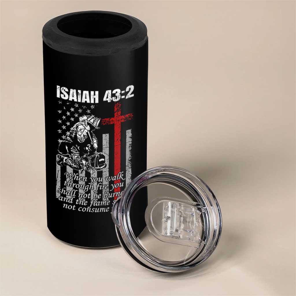 Isaiah 43 2 Firefighter 4 in 1 Can Cooler Tumbler Fireman Prayer Cross Bible Verse American Flag - Wonder Print Shop
