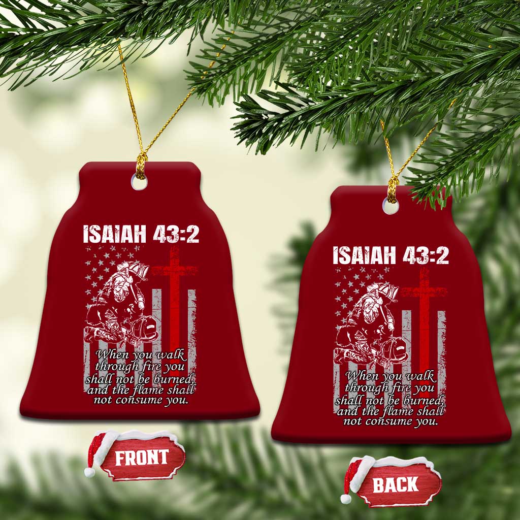 Isaiah 43 2 Firefighter Ceramic Ornament Fireman Prayer Cross Bible Verse American Flag - Wonder Print Shop