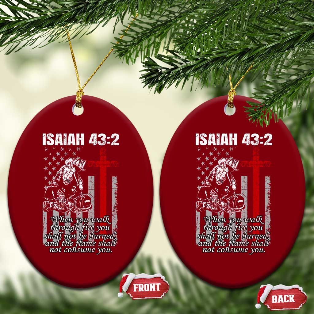 Isaiah 43 2 Firefighter Ceramic Ornament Fireman Prayer Cross Bible Verse American Flag - Wonder Print Shop