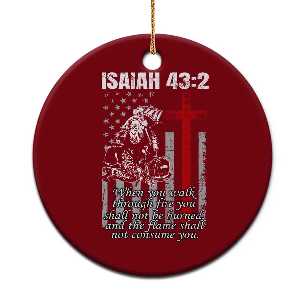 Isaiah 43 2 Firefighter Ceramic Ornament Fireman Prayer Cross Bible Verse American Flag - Wonder Print Shop