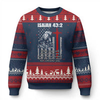 Isaiah 43 2 Firefighter Ugly Christmas Sweater Fireman Prayer Cross Bible Verse American Flag - Wonder Print Shop