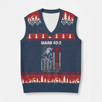 Isaiah 43 2 Firefighter V-Neck Knit Sweater Vest Fireman Prayer Cross Bible Verse American Flag - Wonder Print Shop