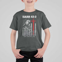 Isaiah 43 2 Firefighter T Shirt For Kid Fireman Prayer Cross Bible Verse American Flag - Wonder Print Shop