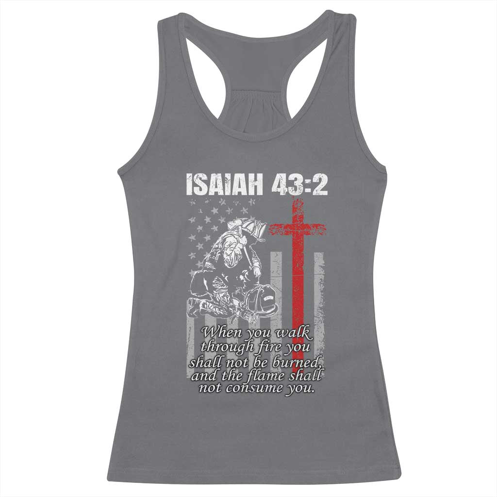 Isaiah 43 2 Firefighter Racerback Tank Top Fireman Prayer Cross Bible Verse American Flag - Wonder Print Shop