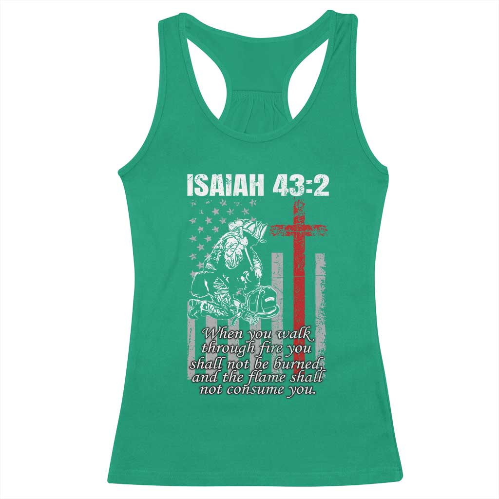 Isaiah 43 2 Firefighter Racerback Tank Top Fireman Prayer Cross Bible Verse American Flag - Wonder Print Shop