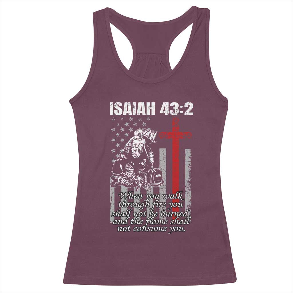 Isaiah 43 2 Firefighter Racerback Tank Top Fireman Prayer Cross Bible Verse American Flag - Wonder Print Shop