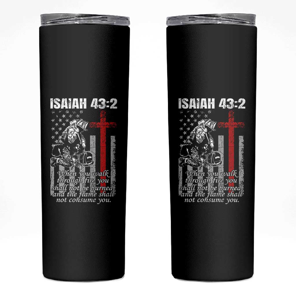 Isaiah 43 2 Firefighter Skinny Tumbler Fireman Prayer Cross Bible Verse American Flag - Wonder Print Shop