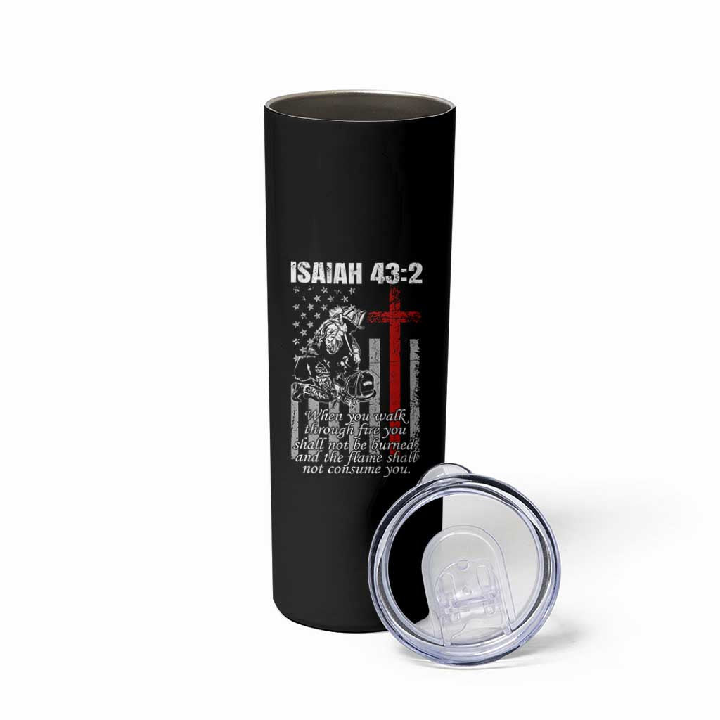 Isaiah 43 2 Firefighter Skinny Tumbler Fireman Prayer Cross Bible Verse American Flag - Wonder Print Shop