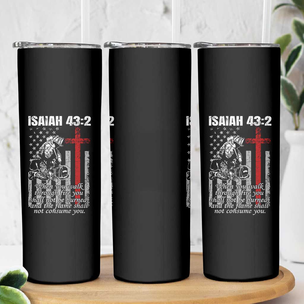 Isaiah 43 2 Firefighter Skinny Tumbler Fireman Prayer Cross Bible Verse American Flag - Wonder Print Shop