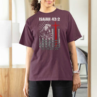 Isaiah 43 2 Firefighter T Shirt For Women Fireman Prayer Cross Bible Verse American Flag - Wonder Print Shop