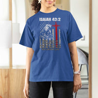 Isaiah 43 2 Firefighter T Shirt For Women Fireman Prayer Cross Bible Verse American Flag - Wonder Print Shop
