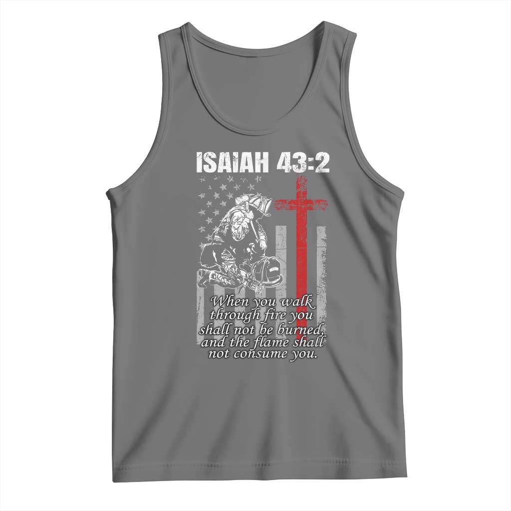 Isaiah 43 2 Firefighter Tank Top Fireman Prayer Cross Bible Verse American Flag - Wonder Print Shop