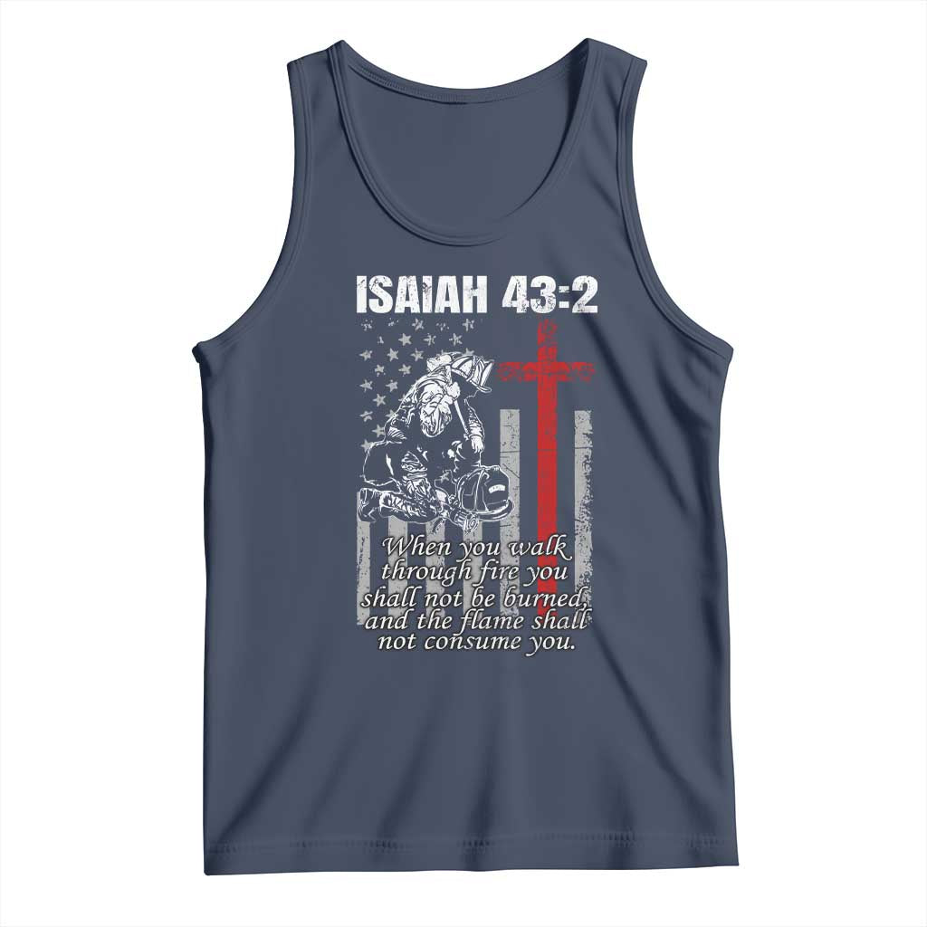Isaiah 43 2 Firefighter Tank Top Fireman Prayer Cross Bible Verse American Flag - Wonder Print Shop
