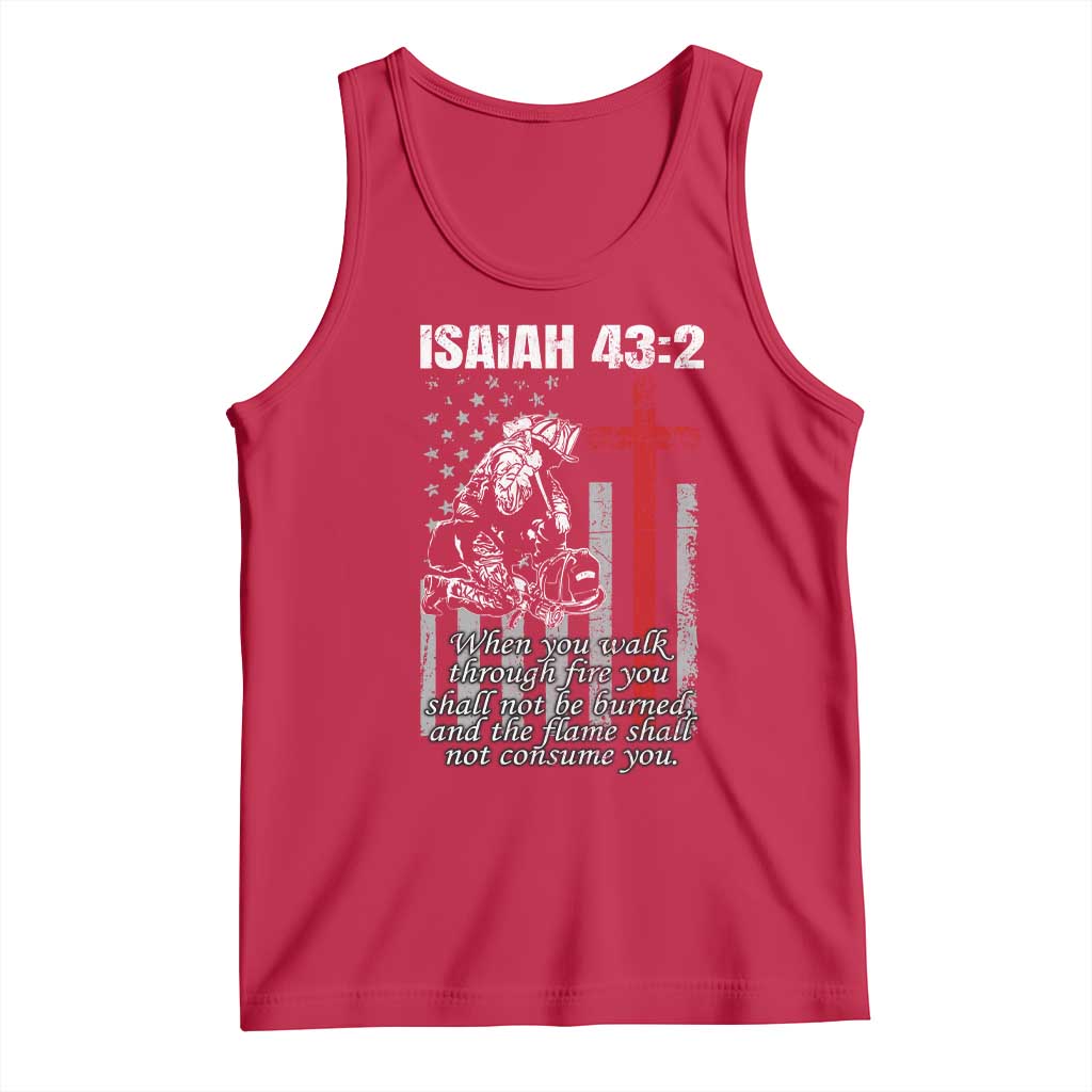 Isaiah 43 2 Firefighter Tank Top Fireman Prayer Cross Bible Verse American Flag - Wonder Print Shop