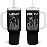 Isaiah 43 2 Firefighter Tumbler With Handle Fireman Prayer Cross Bible Verse American Flag - Wonder Print Shop