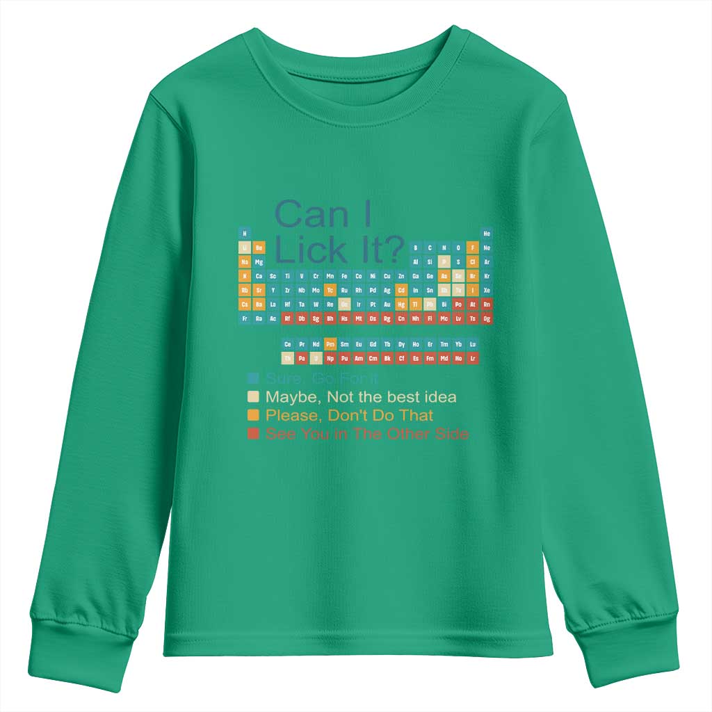 Can I Lick It Periodic Table Youth Sweatshirt Funny Chemistry Science Teacher Student - Wonder Print Shop