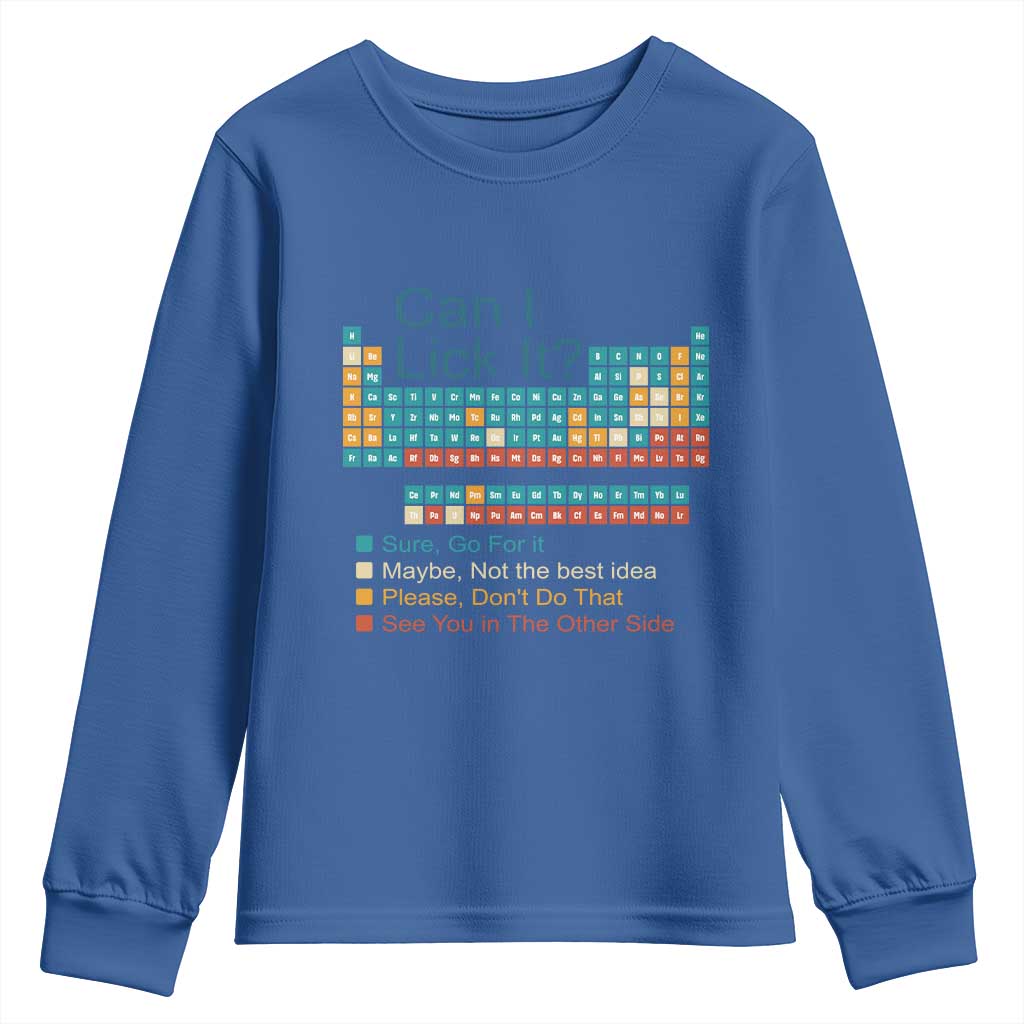 Can I Lick It Periodic Table Youth Sweatshirt Funny Chemistry Science Teacher Student - Wonder Print Shop