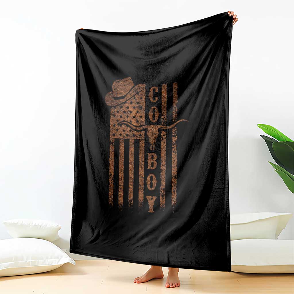 Retro Cowboy Throw Blanket USA Flag Texas Western Country Rodeo Southern