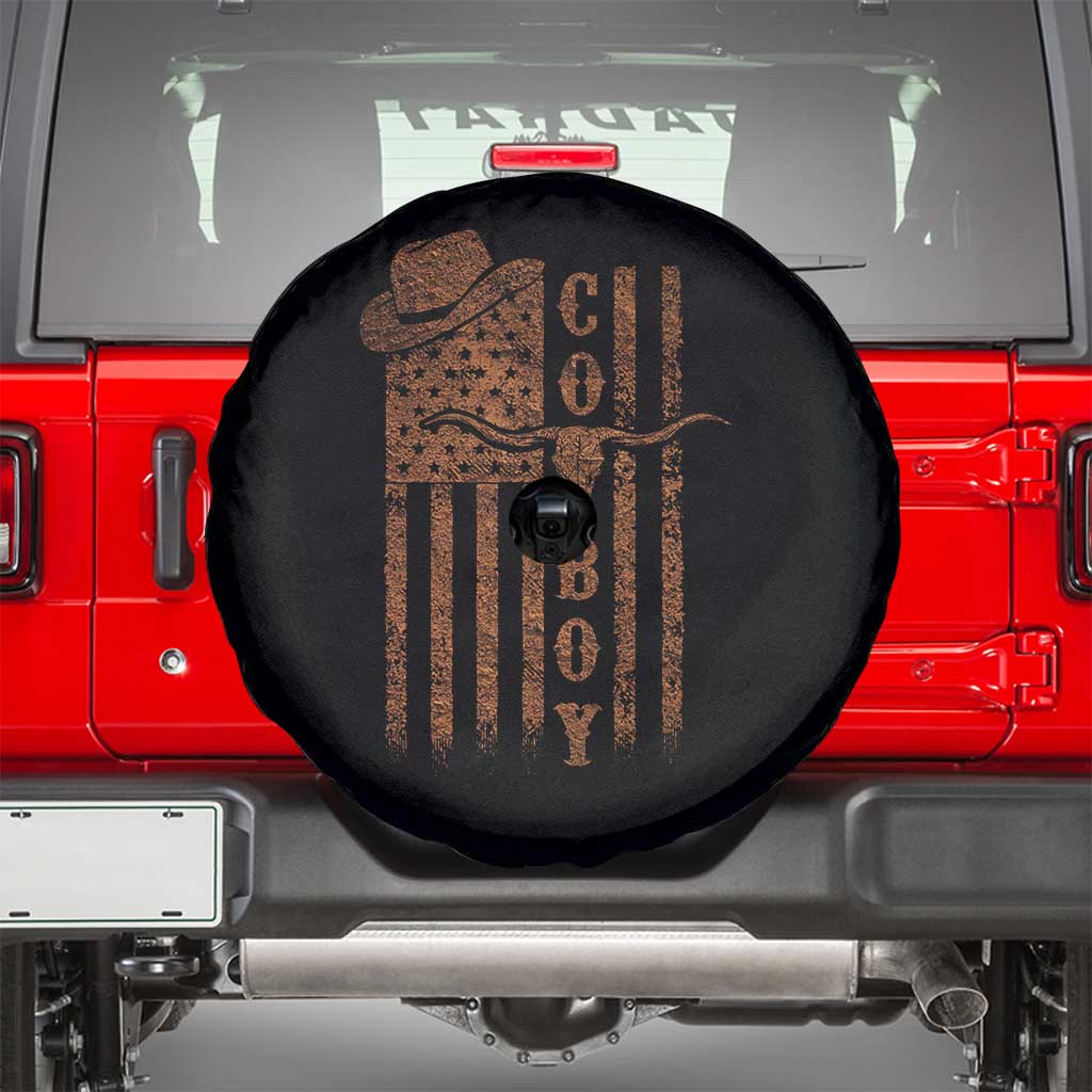 Retro Cowboy Spare Tire Cover USA Flag Texas Western Country Rodeo Southern
