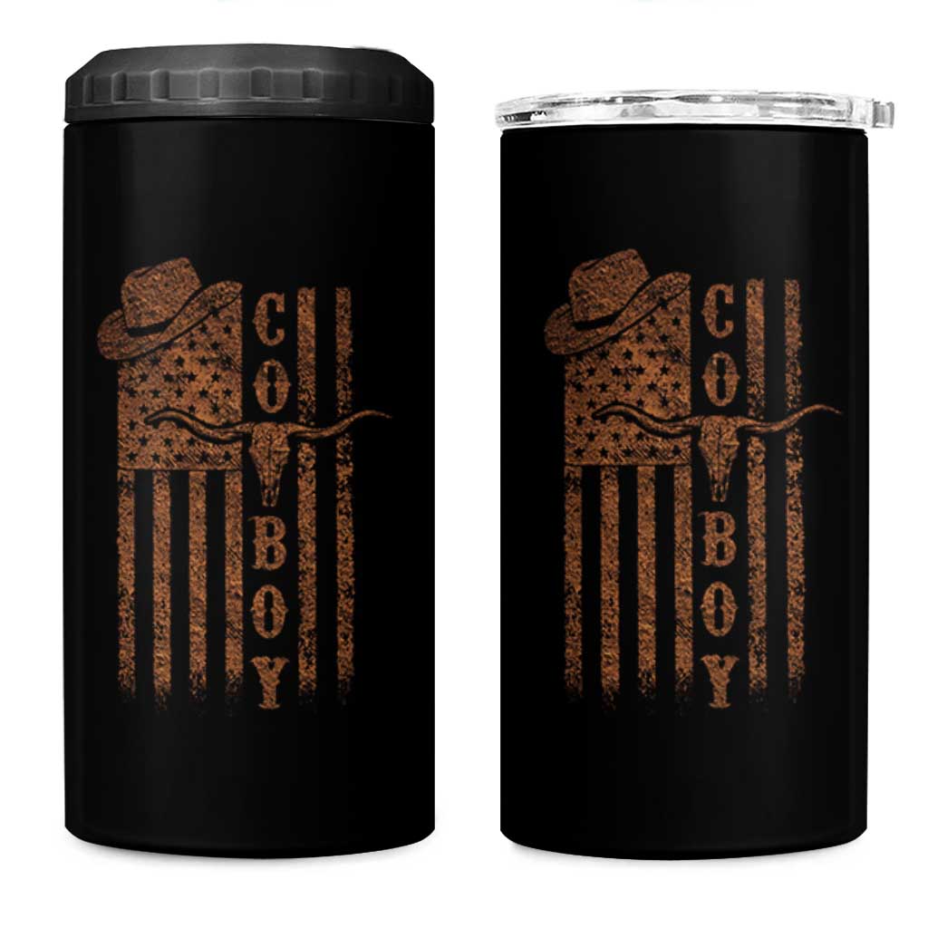 Retro Cowboy 4 in 1 Can Cooler Tumbler USA Flag Texas Western Country Rodeo Southern