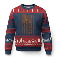 Retro Cowboy Ugly Christmas Sweater USA Flag Texas Western Country Rodeo Southern