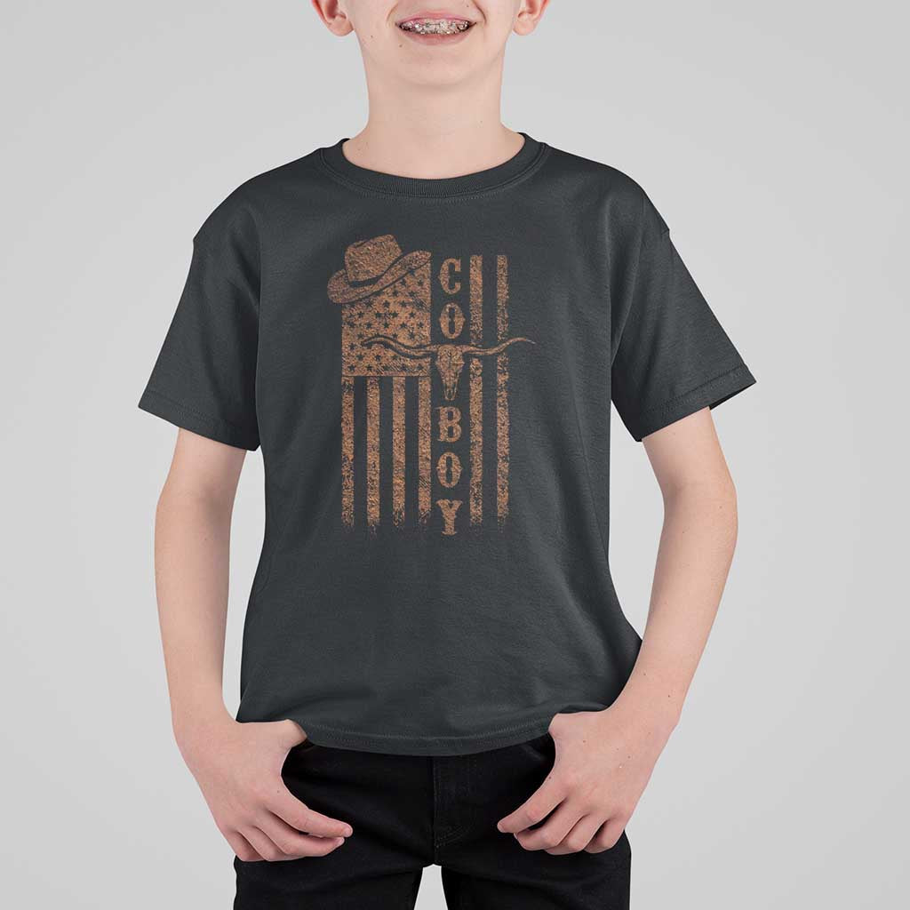 Retro Cowboy T Shirt For Kid USA Flag Texas Western Country Rodeo Southern