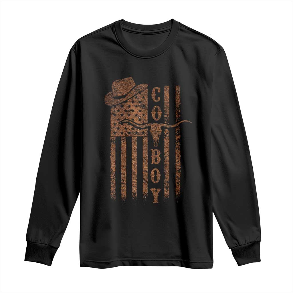 Retro Cowboy Long Sleeve Shirt USA Flag Texas Western Country Rodeo Southern