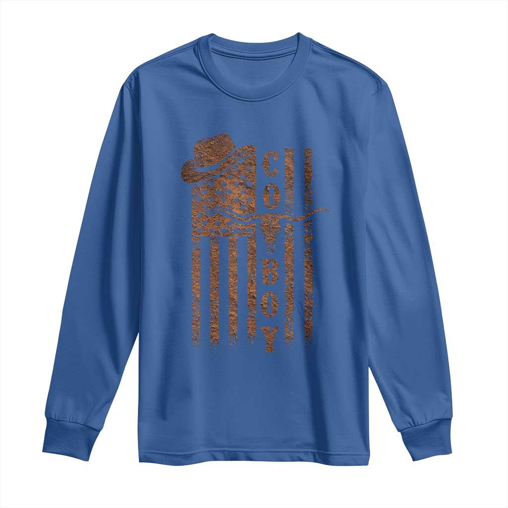 Retro Cowboy Long Sleeve Shirt USA Flag Texas Western Country Rodeo Southern