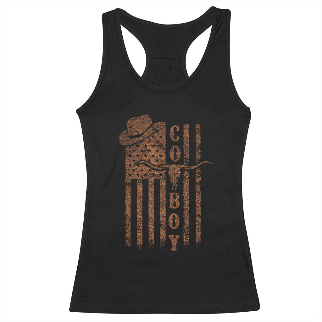 Retro Cowboy Racerback Tank Top USA Flag Texas Western Country Rodeo Southern