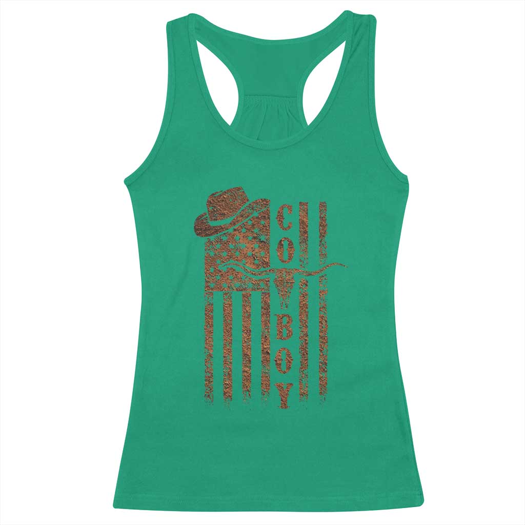 Retro Cowboy Racerback Tank Top USA Flag Texas Western Country Rodeo Southern