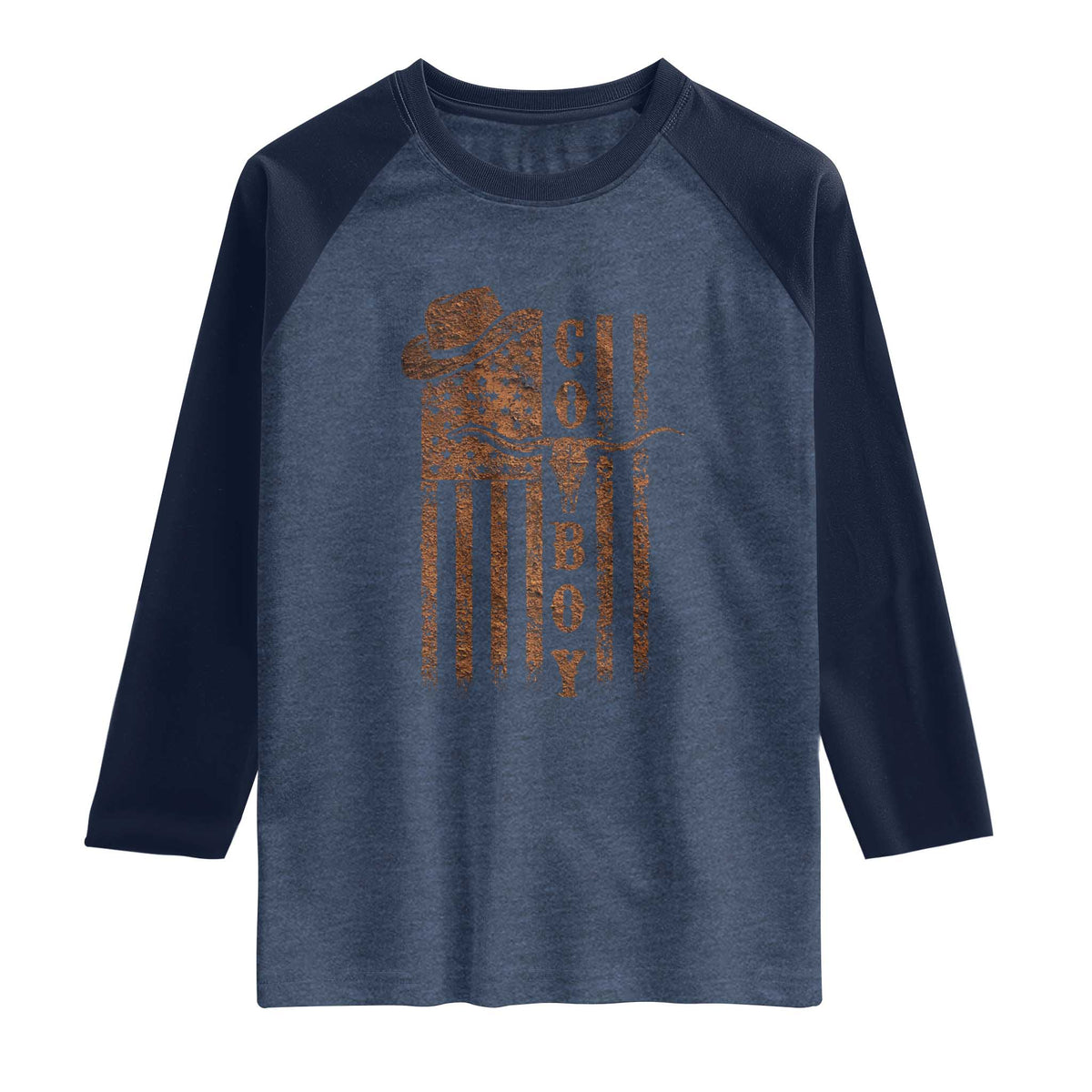 Retro Cowboy Raglan Shirt USA Flag Texas Western Country Rodeo Southern