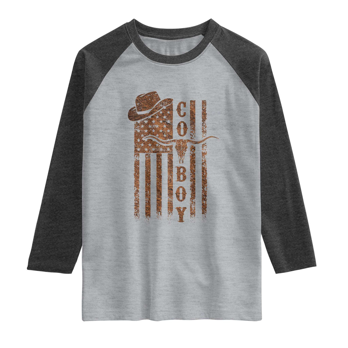 Retro Cowboy Raglan Shirt USA Flag Texas Western Country Rodeo Southern