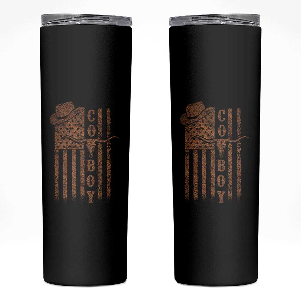 Retro Cowboy Skinny Tumbler USA Flag Texas Western Country Rodeo Southern