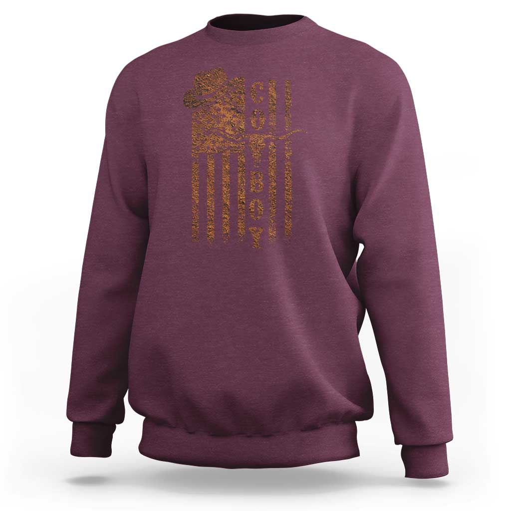 Retro Cowboy Sweatshirt USA Flag Texas Western Country Rodeo Southern
