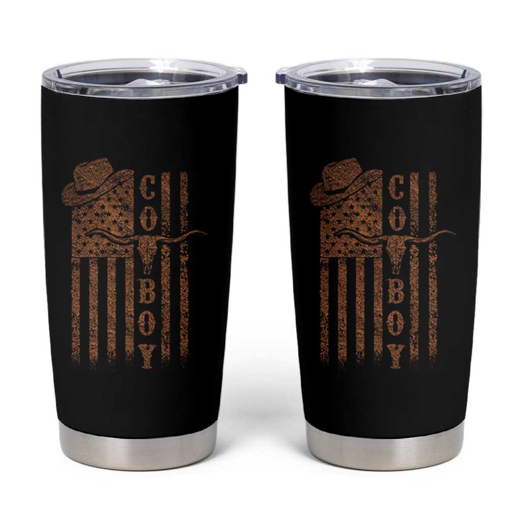 Retro Cowboy Tumbler Cup USA Flag Texas Western Country Rodeo Southern