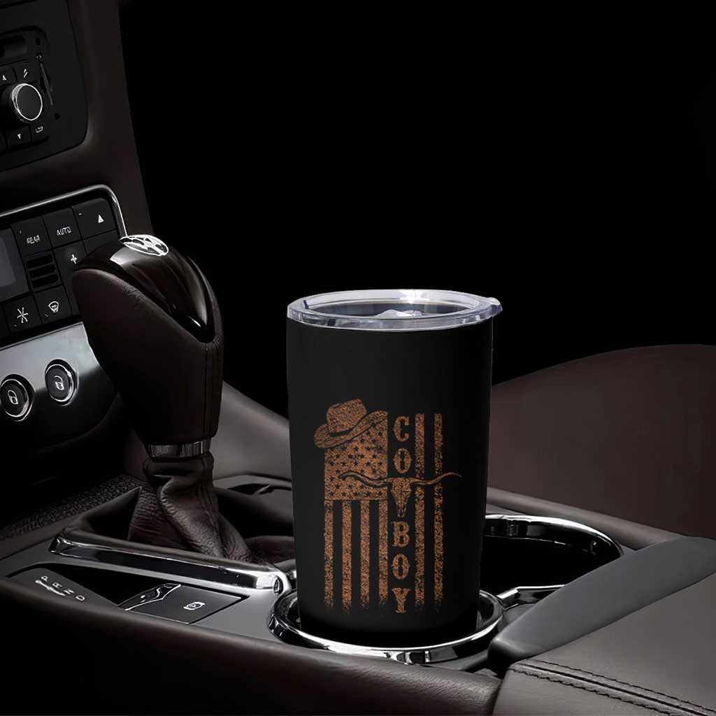 Retro Cowboy Tumbler Cup USA Flag Texas Western Country Rodeo Southern