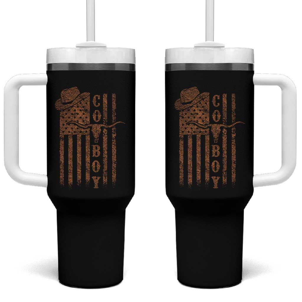 Retro Cowboy Tumbler With Handle USA Flag Texas Western Country Rodeo Southern
