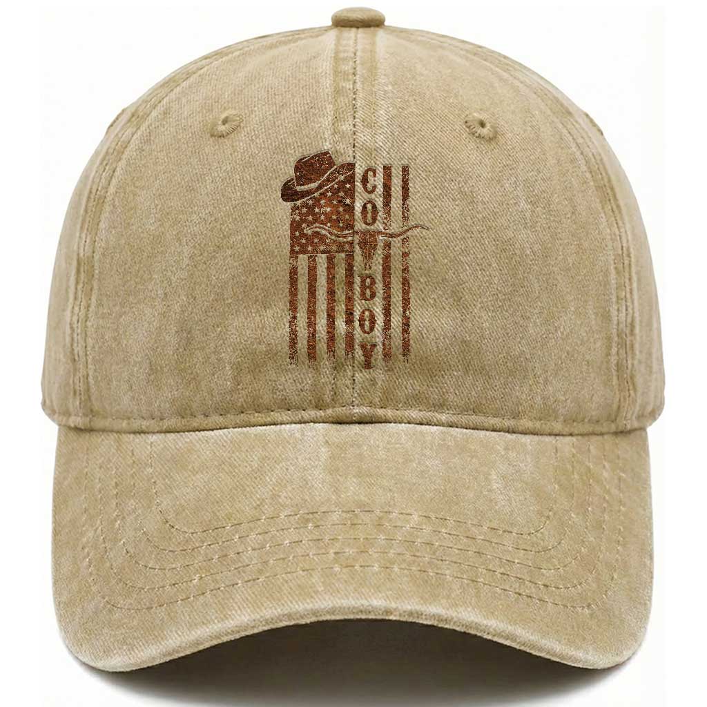 Retro Cowboy Washed Cotton Baseball Cap USA Flag Texas Western Country Rodeo Southern