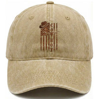 Retro Cowboy Washed Cotton Baseball Cap USA Flag Texas Western Country Rodeo Southern