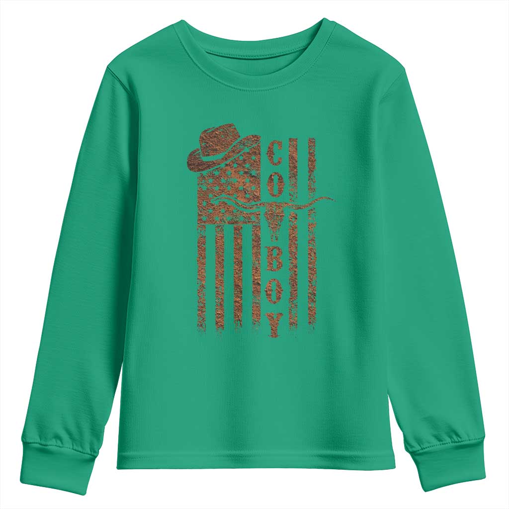 Retro Cowboy Youth Sweatshirt USA Flag Texas Western Country Rodeo Southern