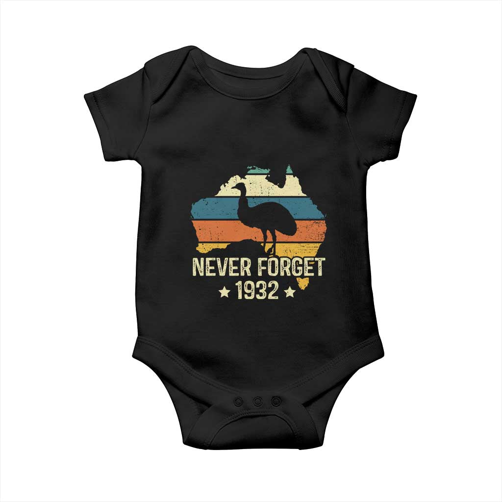 Never Forget 1932 Emu War Baby Onesie Funny Emu Lover Zookeeper