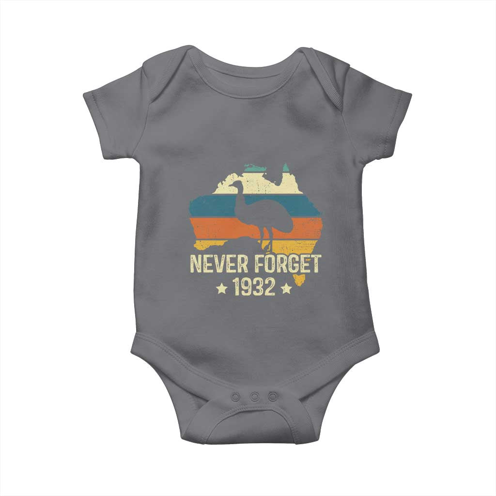 Never Forget 1932 Emu War Baby Onesie Funny Emu Lover Zookeeper